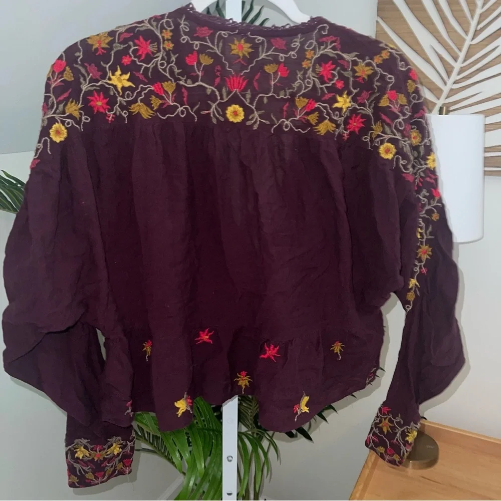 Free‎ People Ava Embroidered V-Neck Pullover Top M